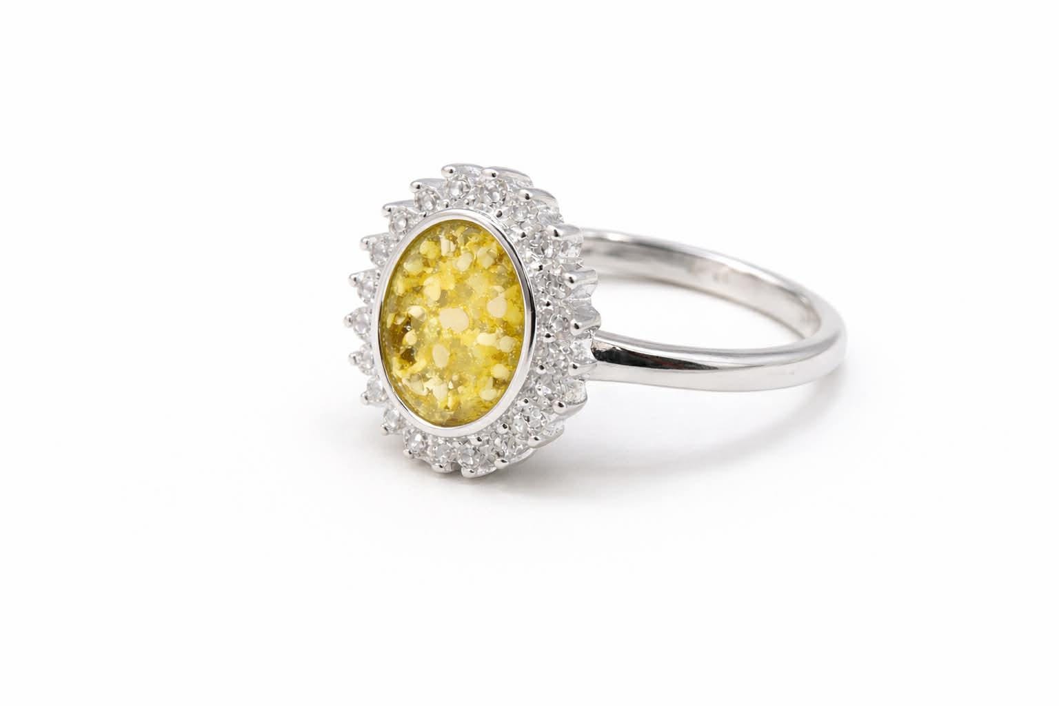 Oval Halo Memorial Ring Sterling Silver Keepsake for Ashes, Hair, Flowers (DIY Resin)