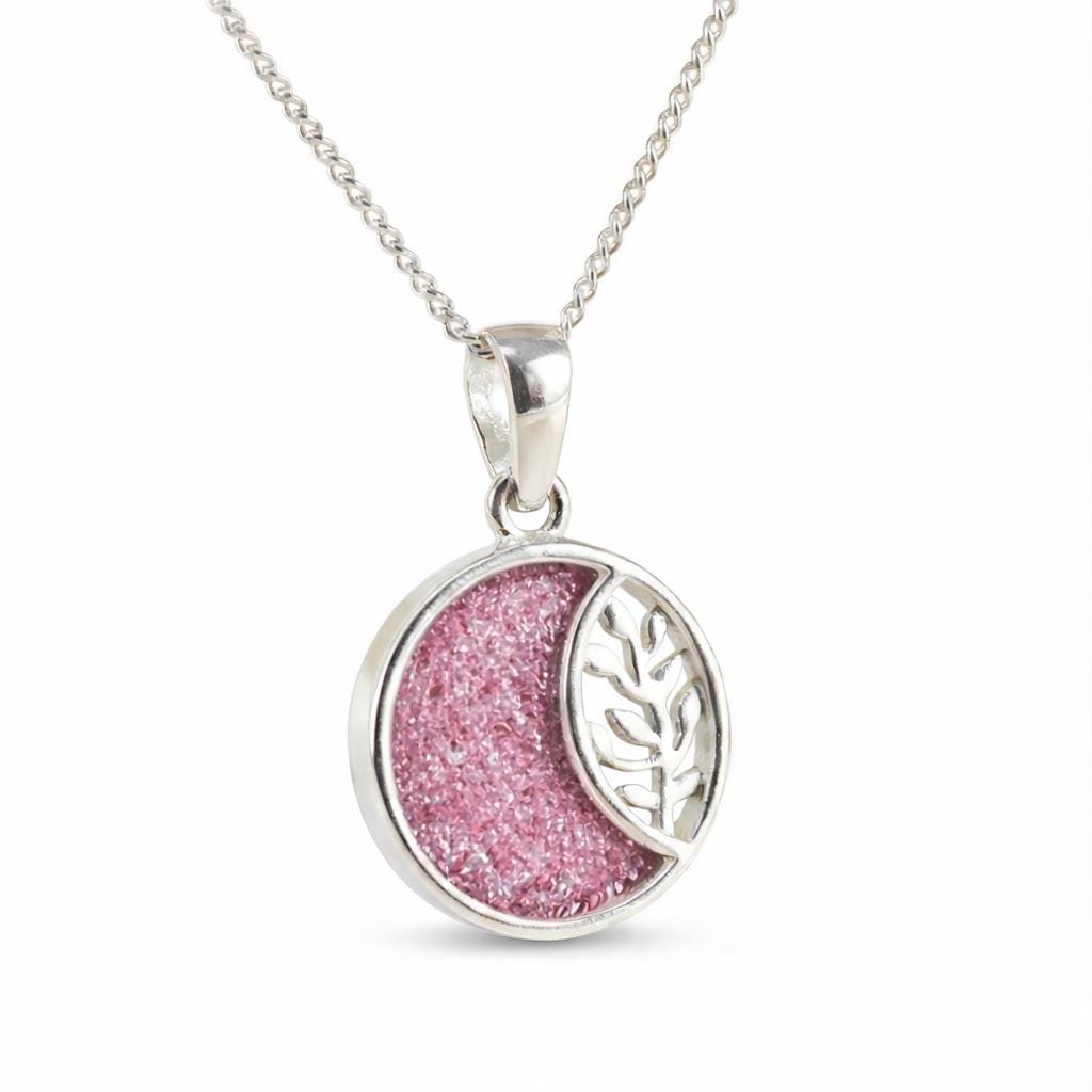 Sterling Silver Tree of Life Memorial Necklace – Crescent Moon Ashes Pendant 18 Inch Chain