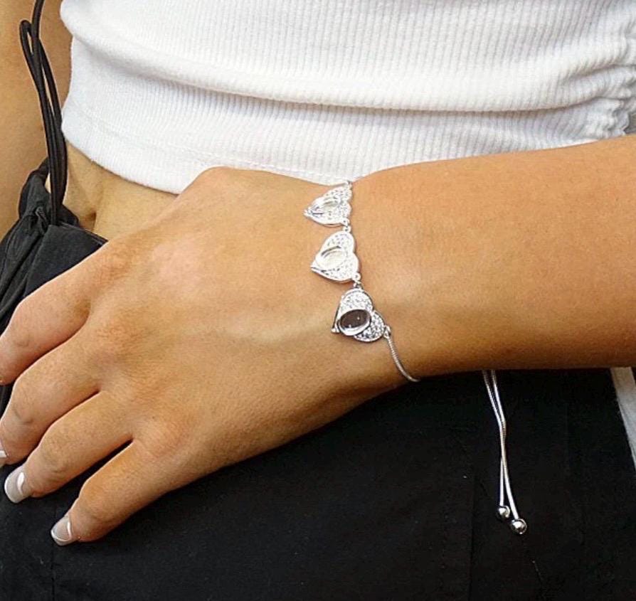 Personalised Memorial Bracelet for Loved One or Pet – Three Heart Sterling Silver Keepsake