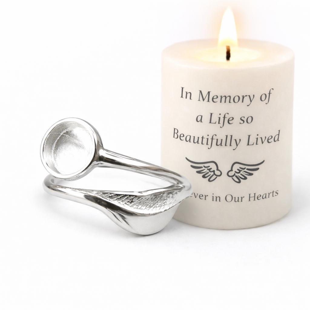 Personalised Sterling Silver Memorial Ring – Round Bezel Cremation Keepsake