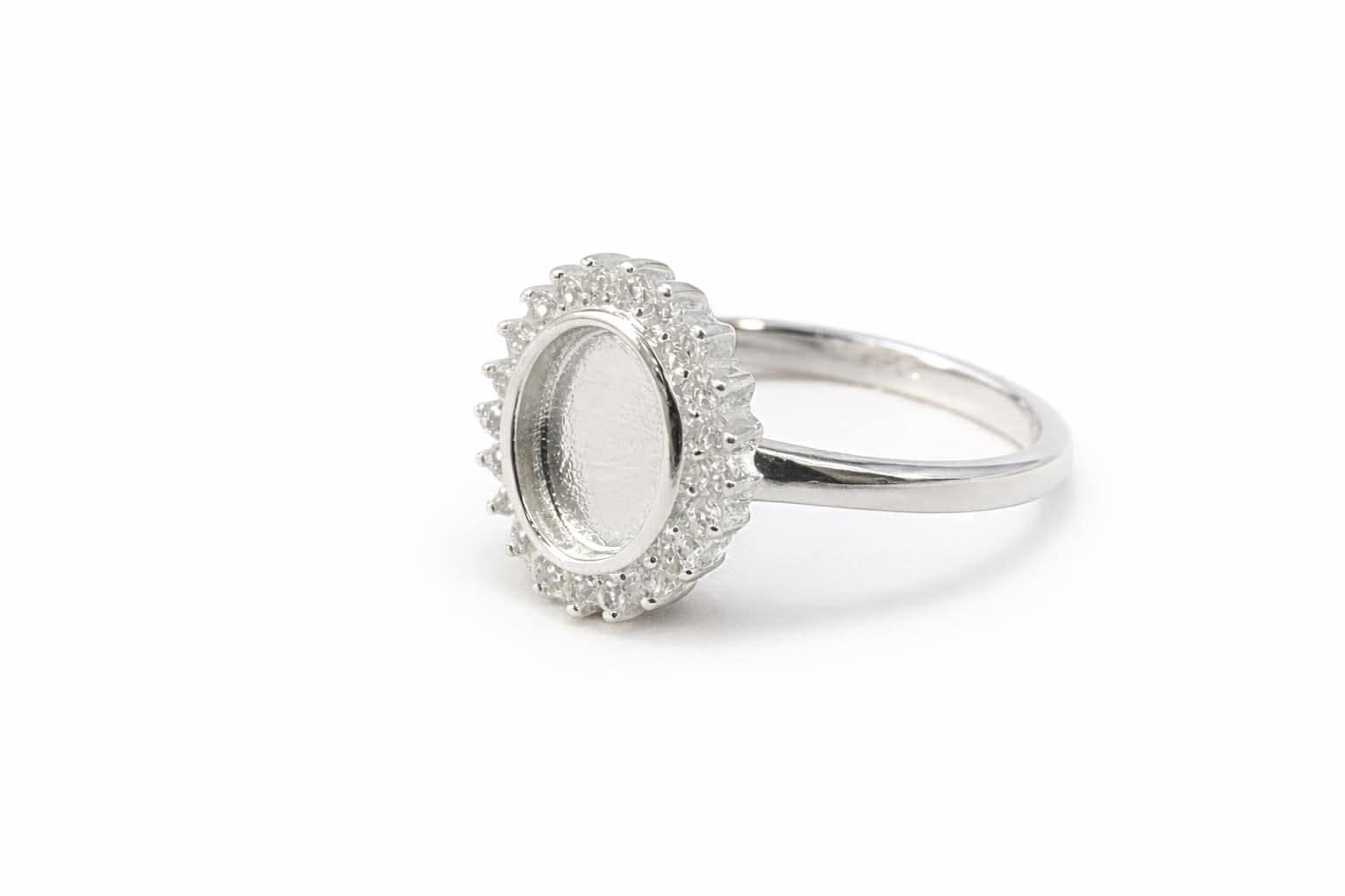 Oval Halo Memorial Ring, Keepsake Inclusion Jewelry (Free Kit)