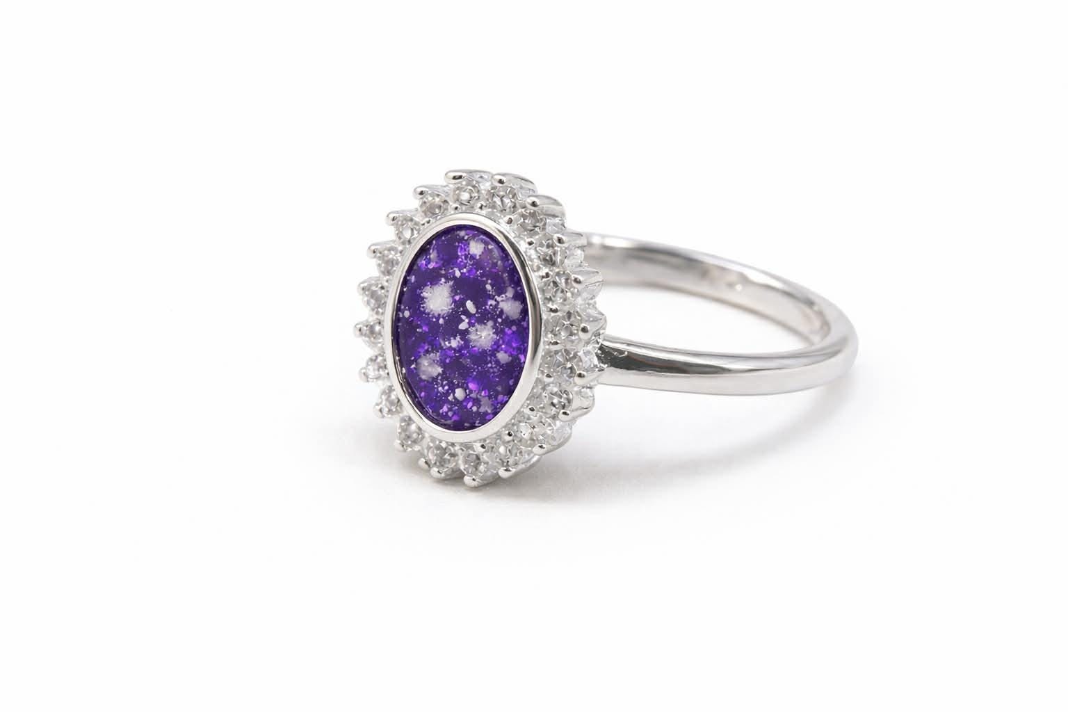 Oval Halo Memorial Ring Sterling Silver Keepsake for Ashes, Hair, Flowers (DIY Resin)