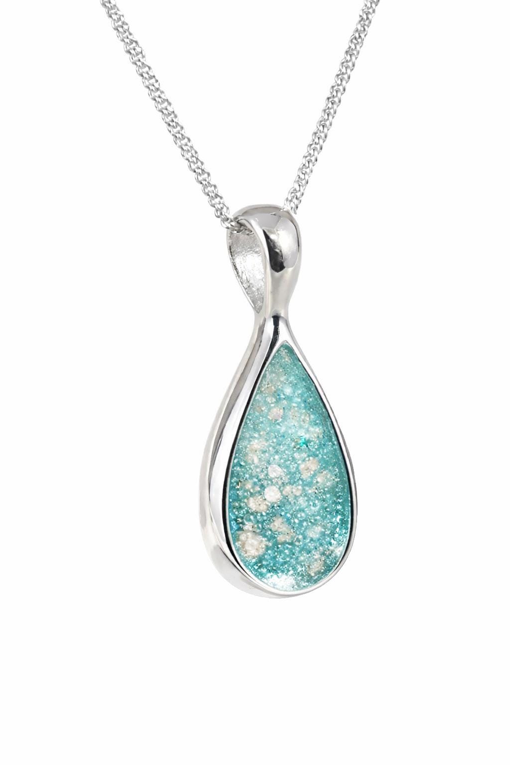 Personalized Sterling Silver Teardrop Ashes Necklace, Memorial Keepsake Pendant