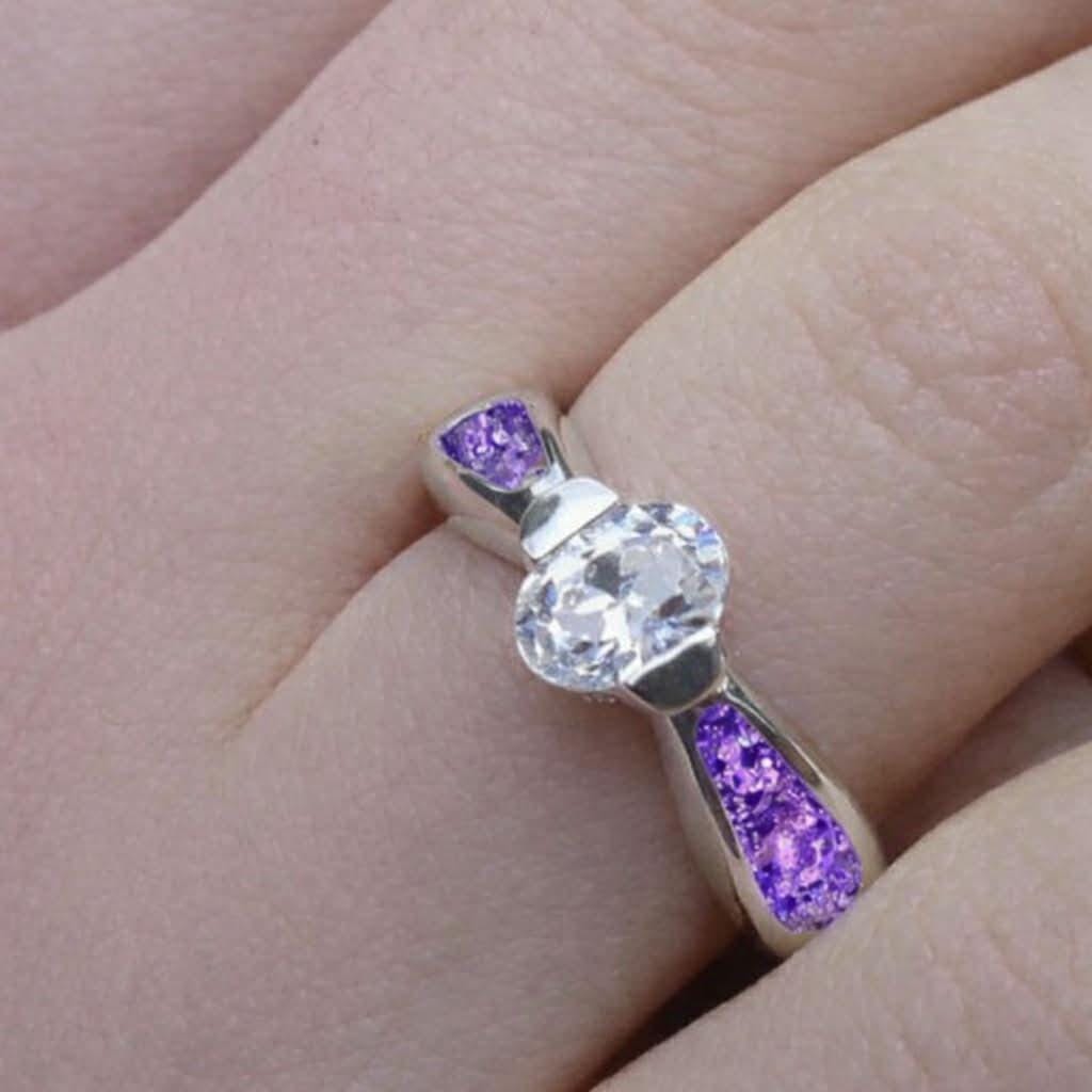 Sterling silver ashes ring with cz for cremation loved one’s memories pet loss