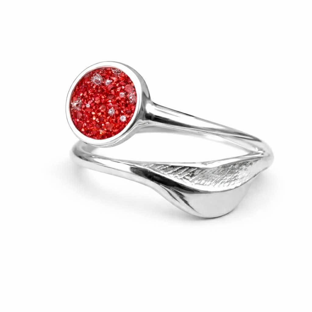 Personalised Memorial Round feather Bezel Ring for Ashes hair - cremation ring Sterling Silver Keepsake