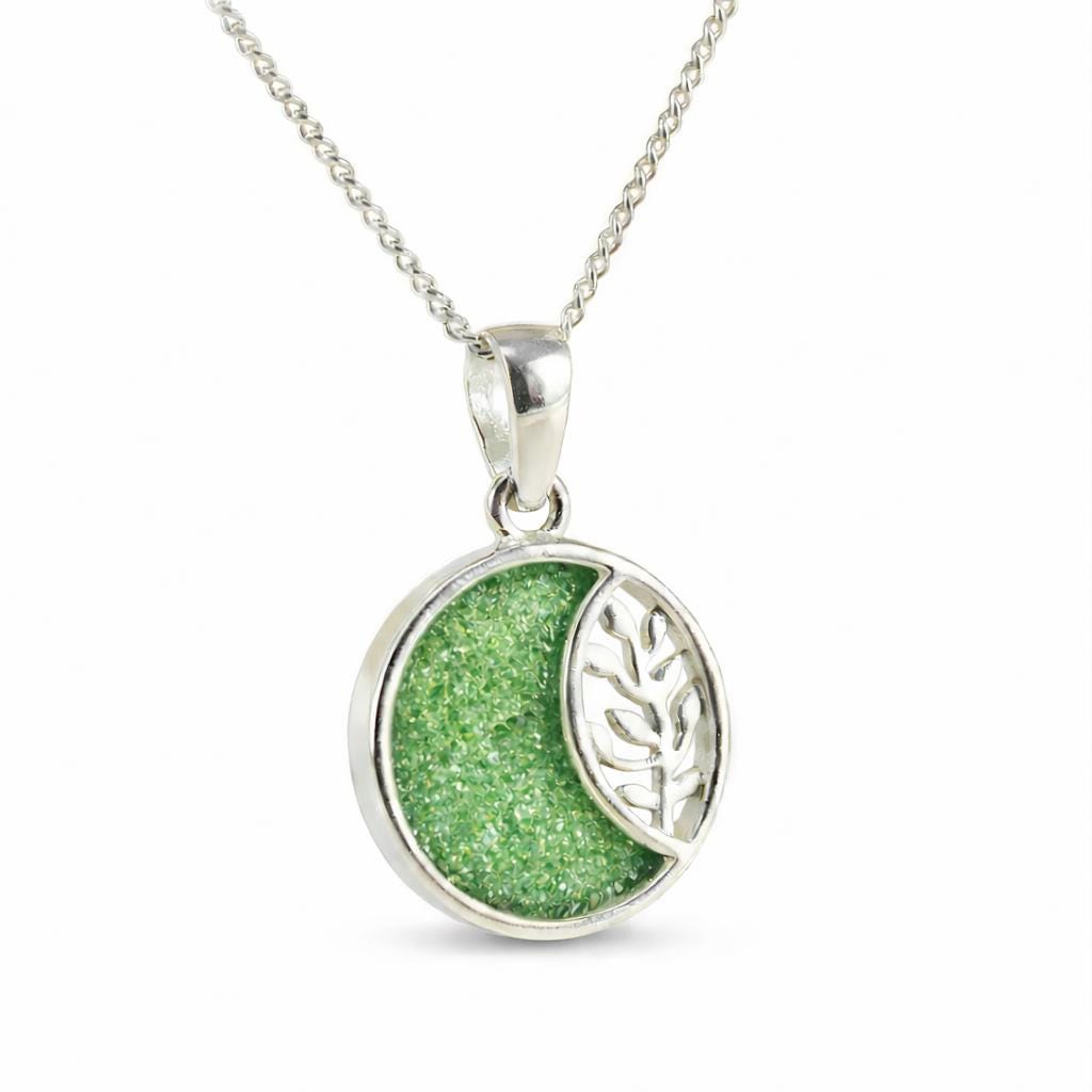 Sterling Silver Tree of Life Memorial Necklace – Crescent Moon Ashes Pendant 18 Inch Chain