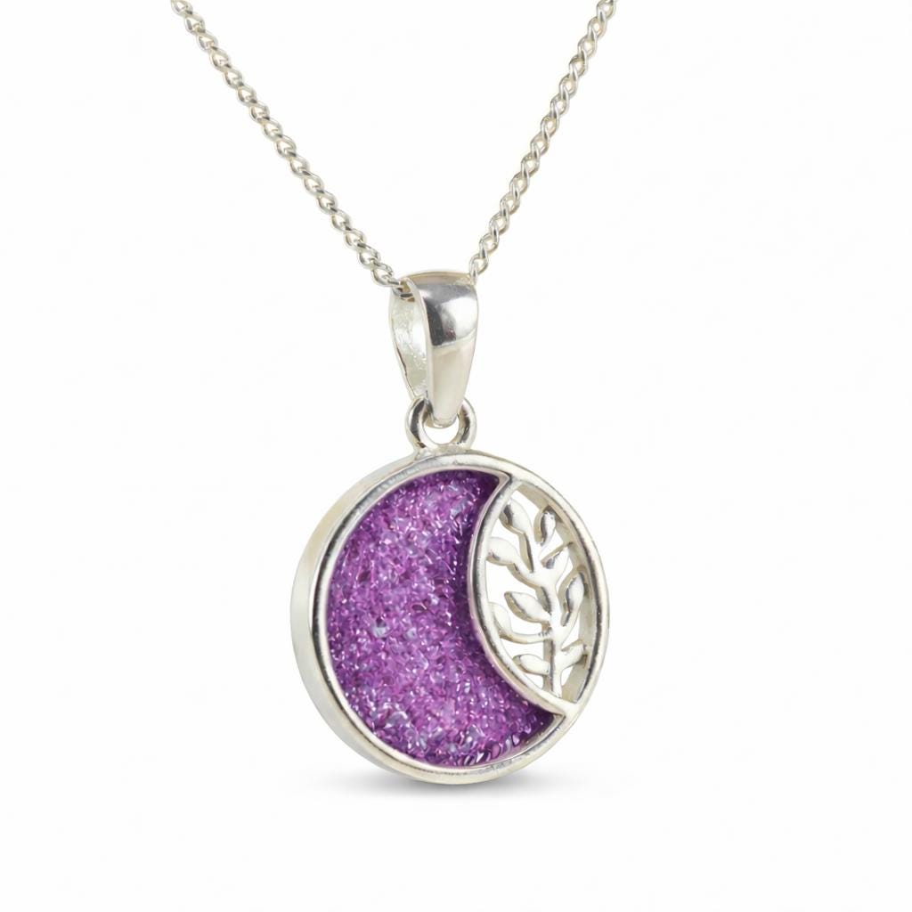 Sterling Silver Tree of Life Memorial Necklace – Crescent Moon Ashes Pendant 18 Inch Chain