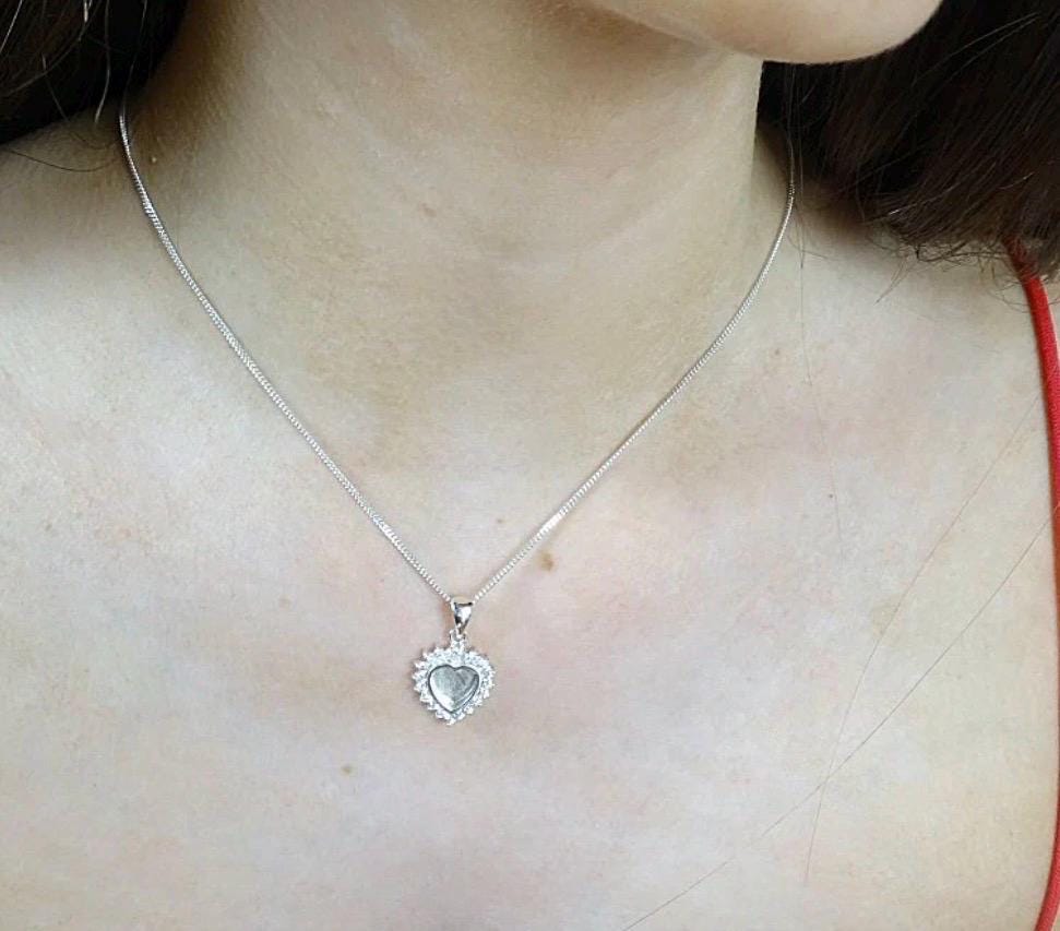Custom Heart Memorial Necklace, Sterling Silver 925 Keepsake Jewelry (Ashes, Hair, Fur)