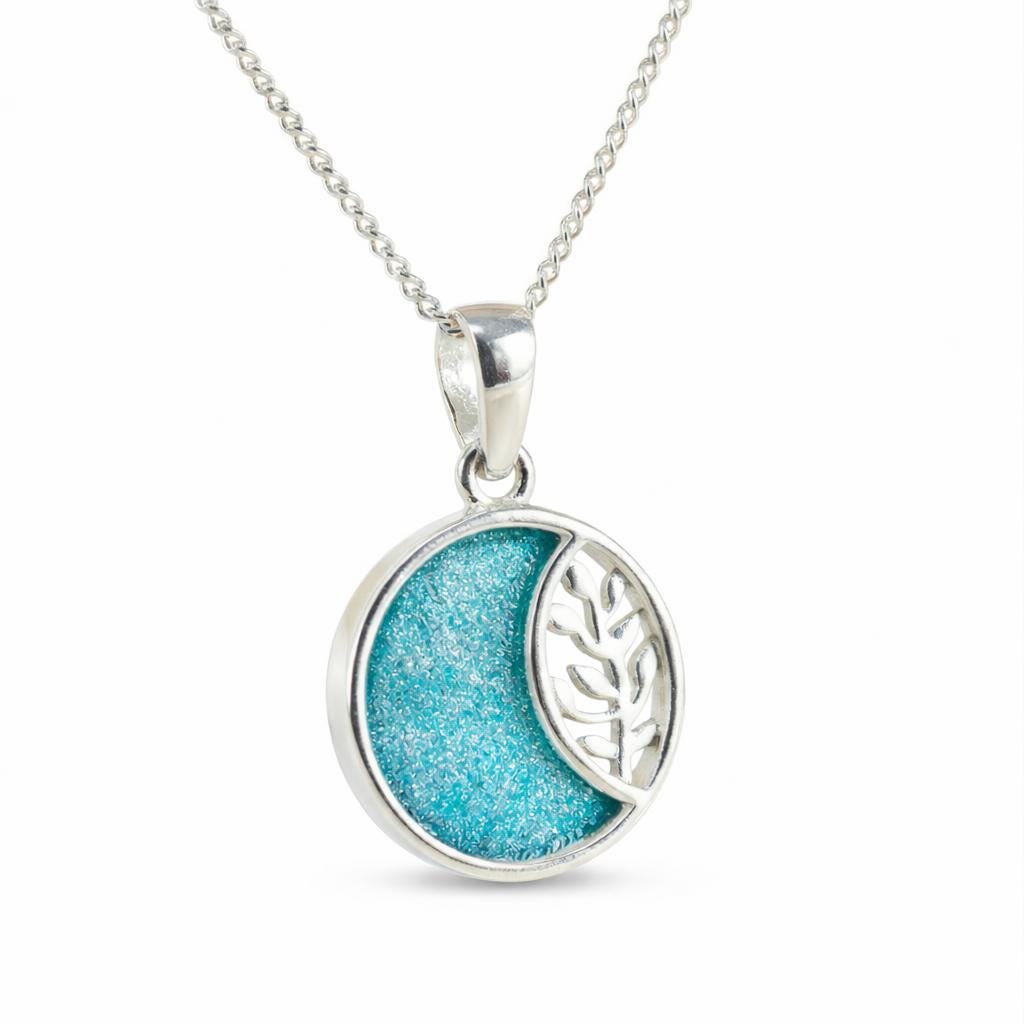 Sterling Silver Tree of Life Memorial Necklace – Crescent Moon Ashes Pendant 18 Inch Chain
