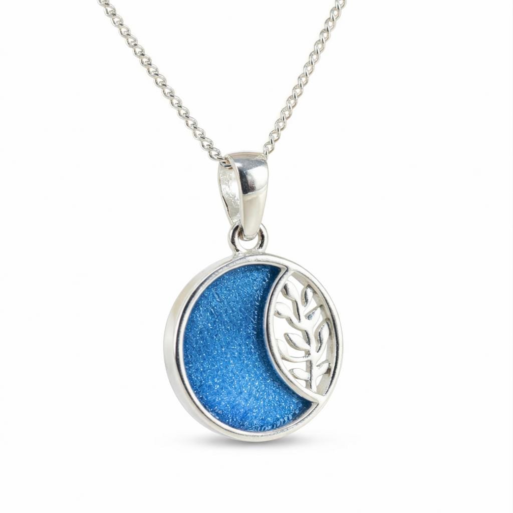 Sterling Silver Tree of Life Memorial Necklace – Crescent Moon Ashes Pendant 18 Inch Chain