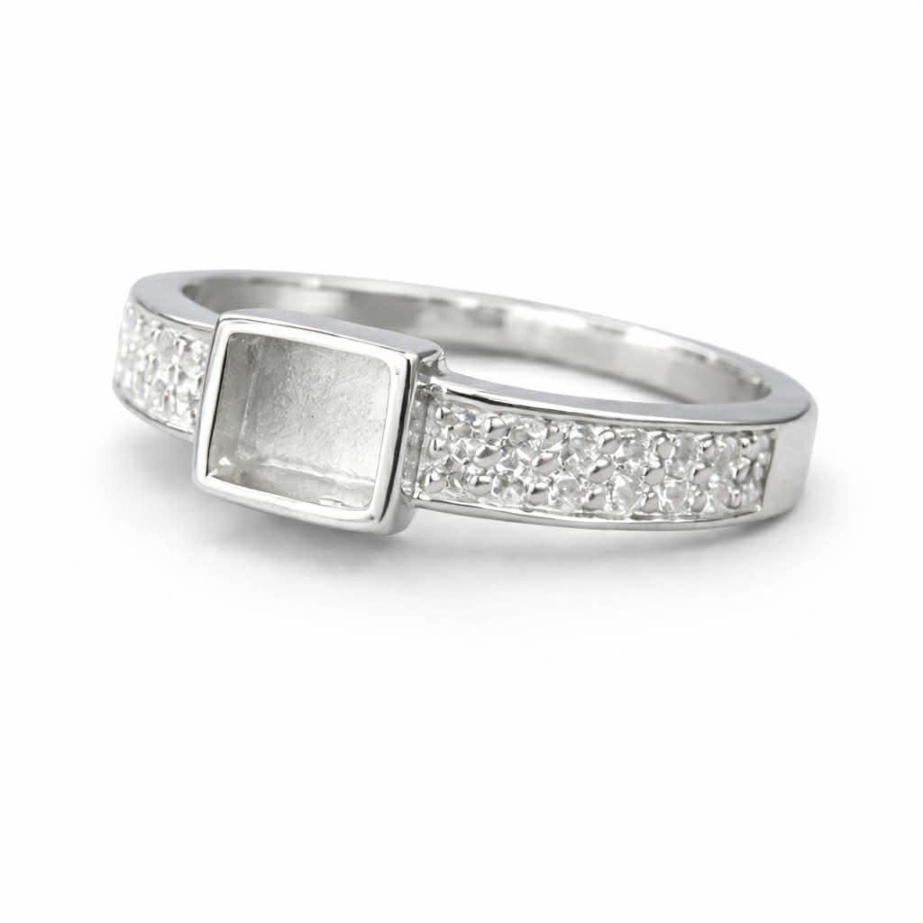 Personalised Sterling Silver Memorial Ring – Square Bezel Ashes Keepsake with CZ