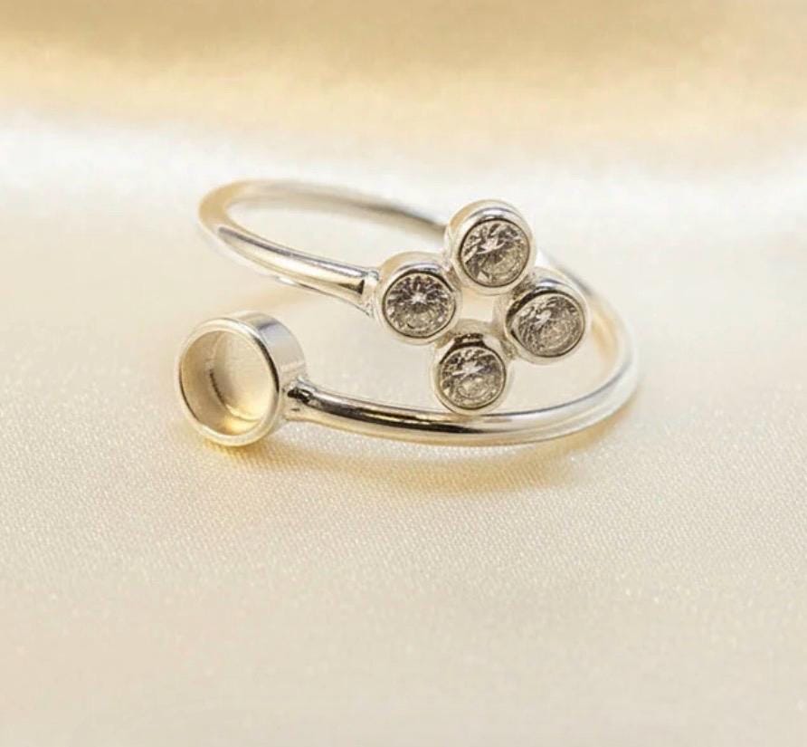 Personalised Memorial Ring – Sterling Silver Bezel with CZ Cluster cremation ring ashes