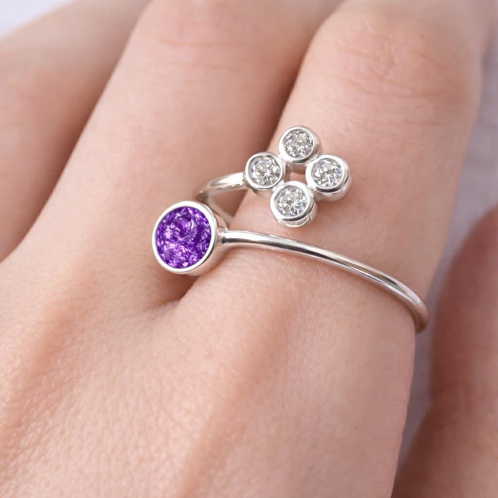 Personalised Memorial Ring – Sterling Silver Bezel with CZ Cluster cremation ring ashes