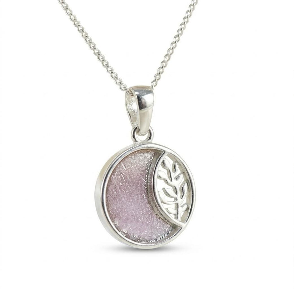Sterling Silver Tree of Life Memorial Necklace – Crescent Moon Ashes Pendant 18 Inch Chain