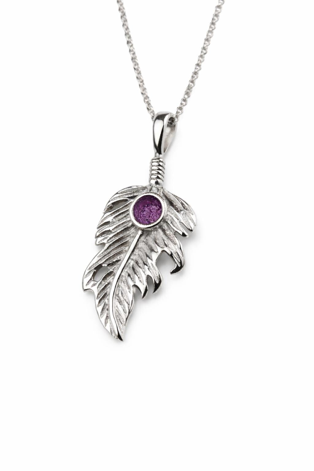Sterling Silver Feather Necklace for Ashes • Custom Memorial Pendant & Inclusion Kit • Sympathy Gift for Loss of Loved One
