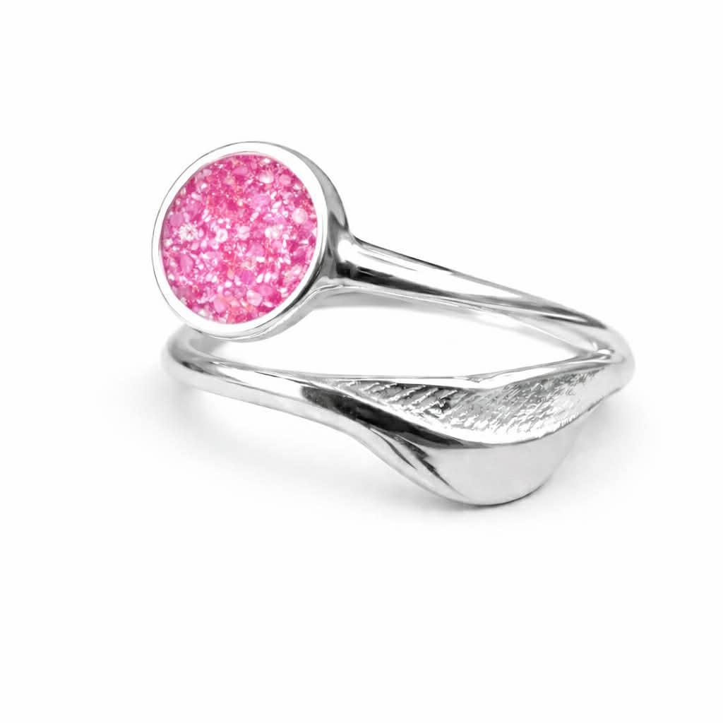 Personalised Memorial Round feather Bezel Ring for Ashes hair - cremation ring Sterling Silver Keepsake