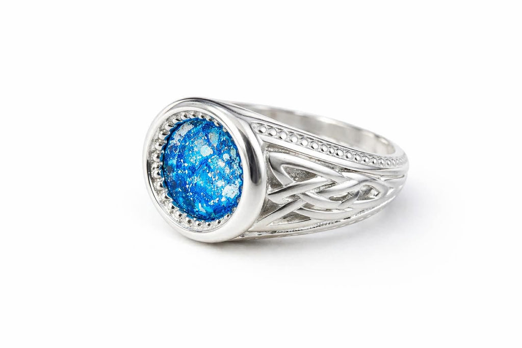 Sterling silver Celtic knot memorial ring for ashes with free inclusion kit
