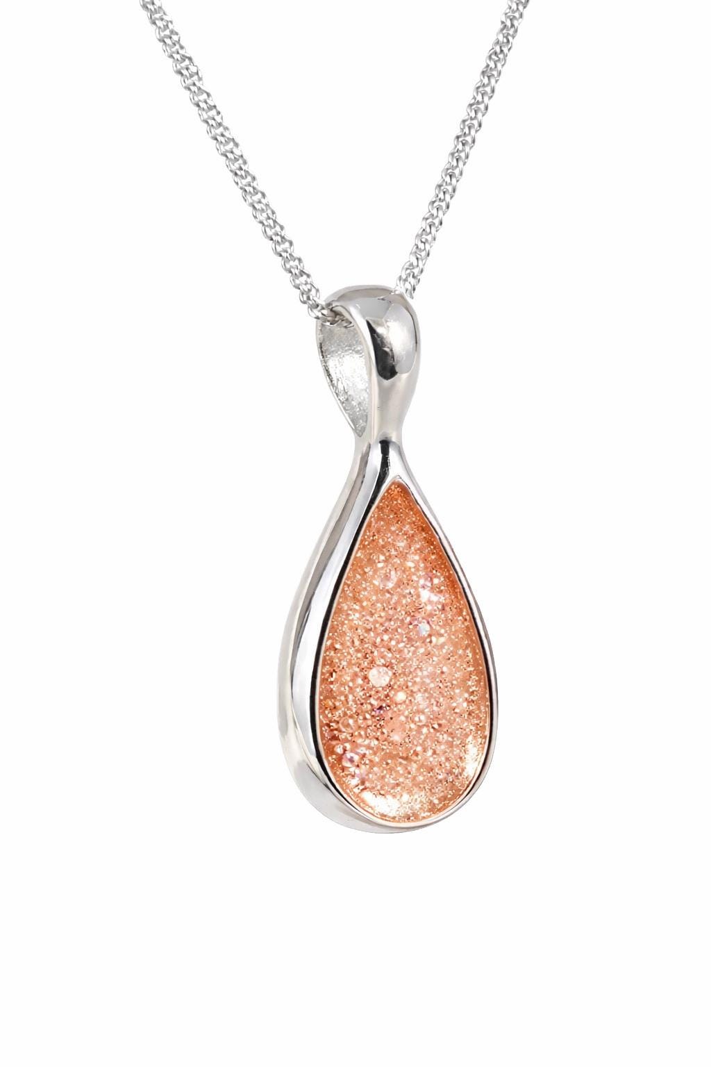 Personalized Sterling Silver Teardrop Ashes Necklace, Memorial Keepsake Pendant