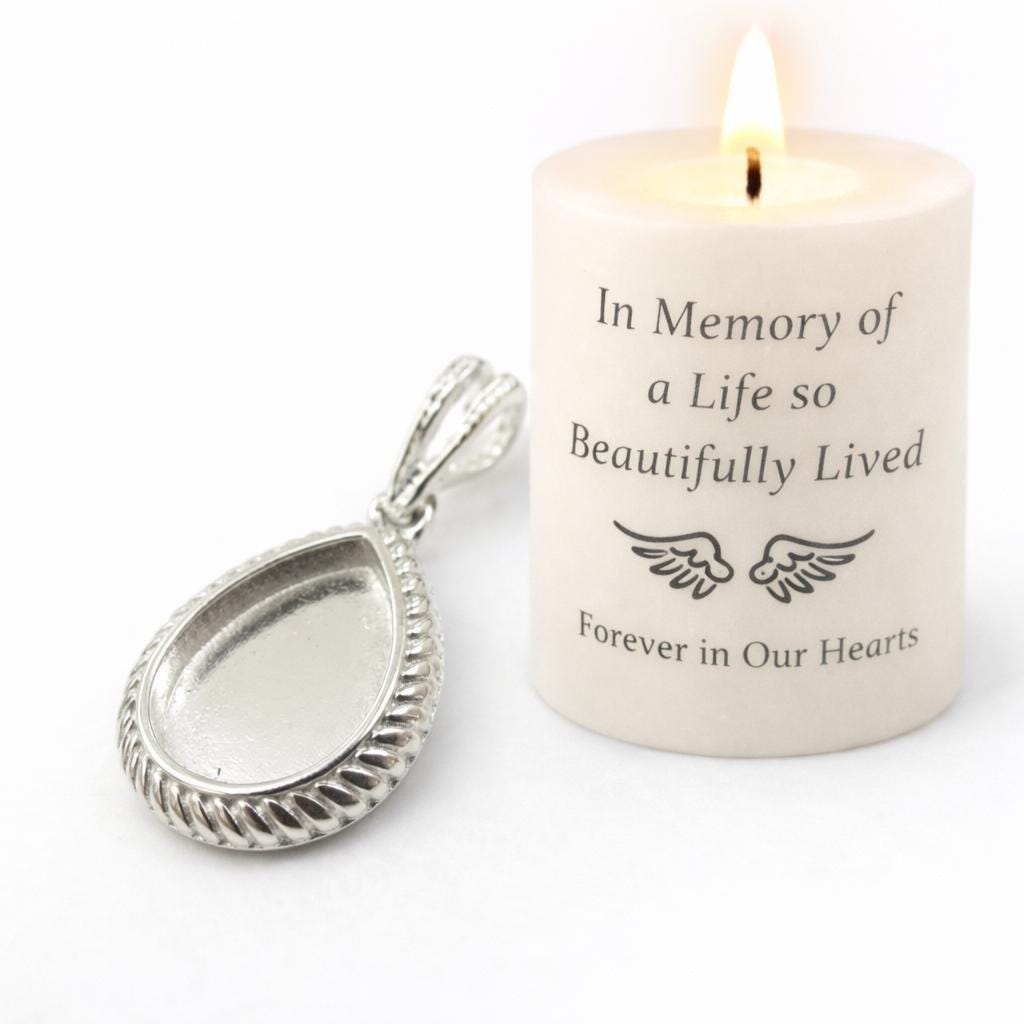 Sterling Silver Teardrop Pendant – Rope Edge Memorial Ashes Necklace (18 Inch Chain)