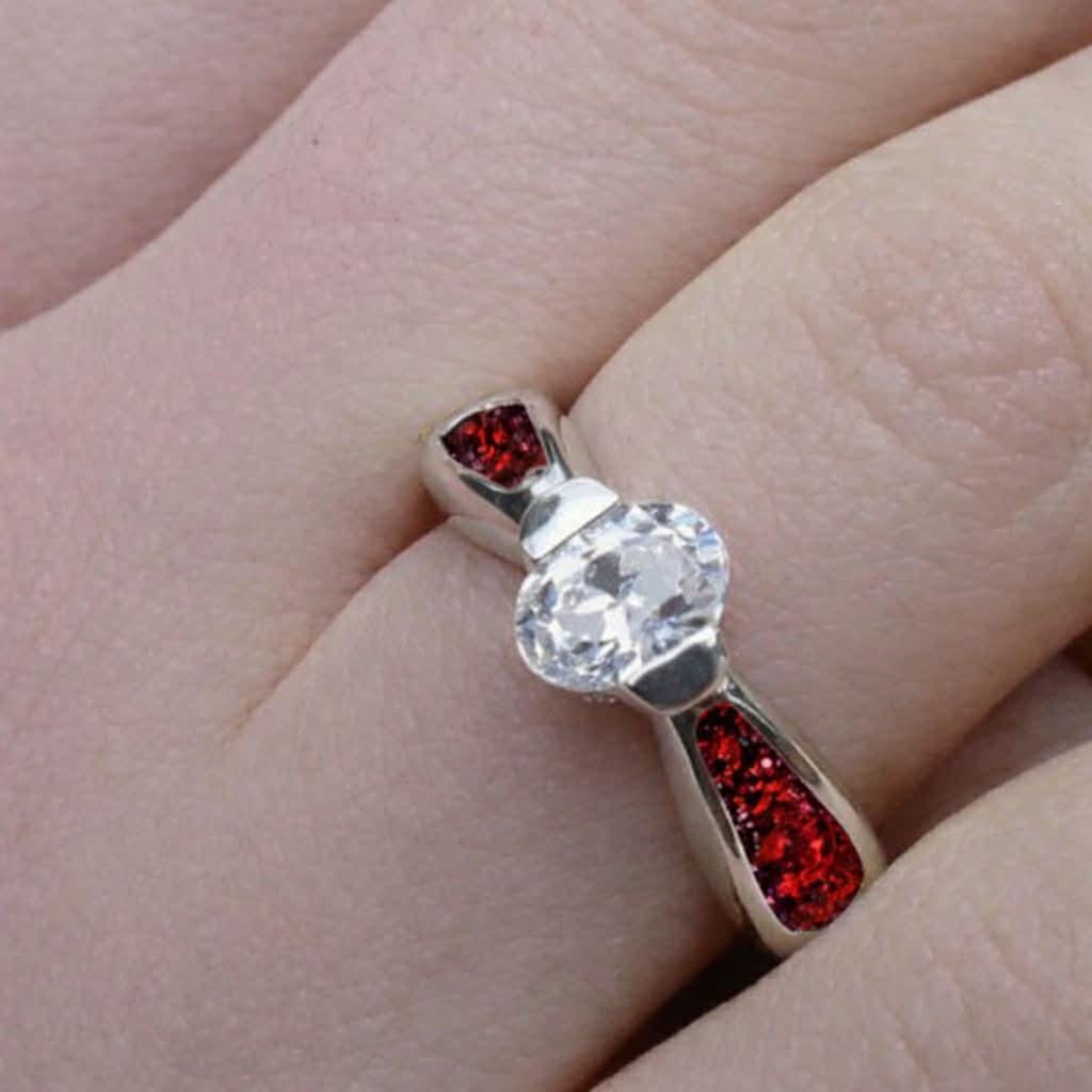 Sterling silver ashes ring with cz for cremation loved one’s memories pet loss