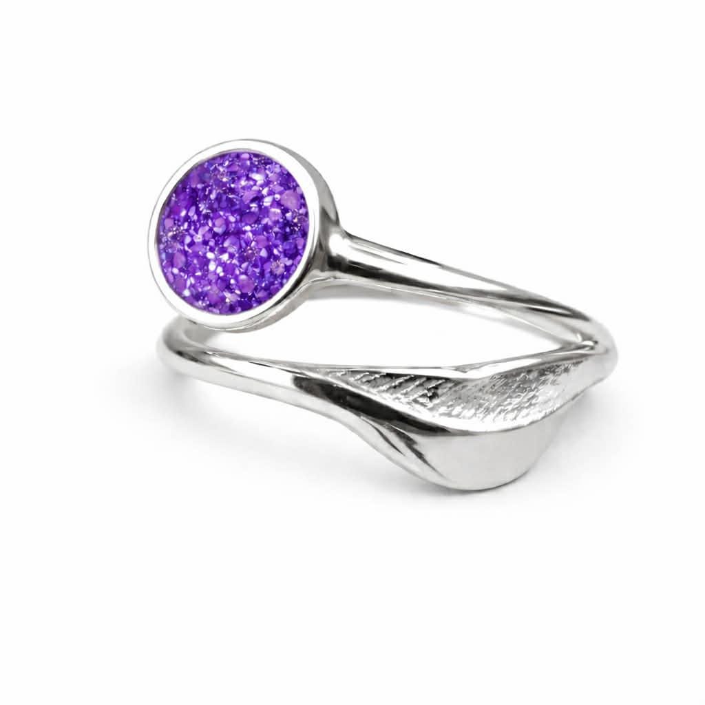 Personalised Memorial Round feather Bezel Ring for Ashes hair - cremation ring Sterling Silver Keepsake