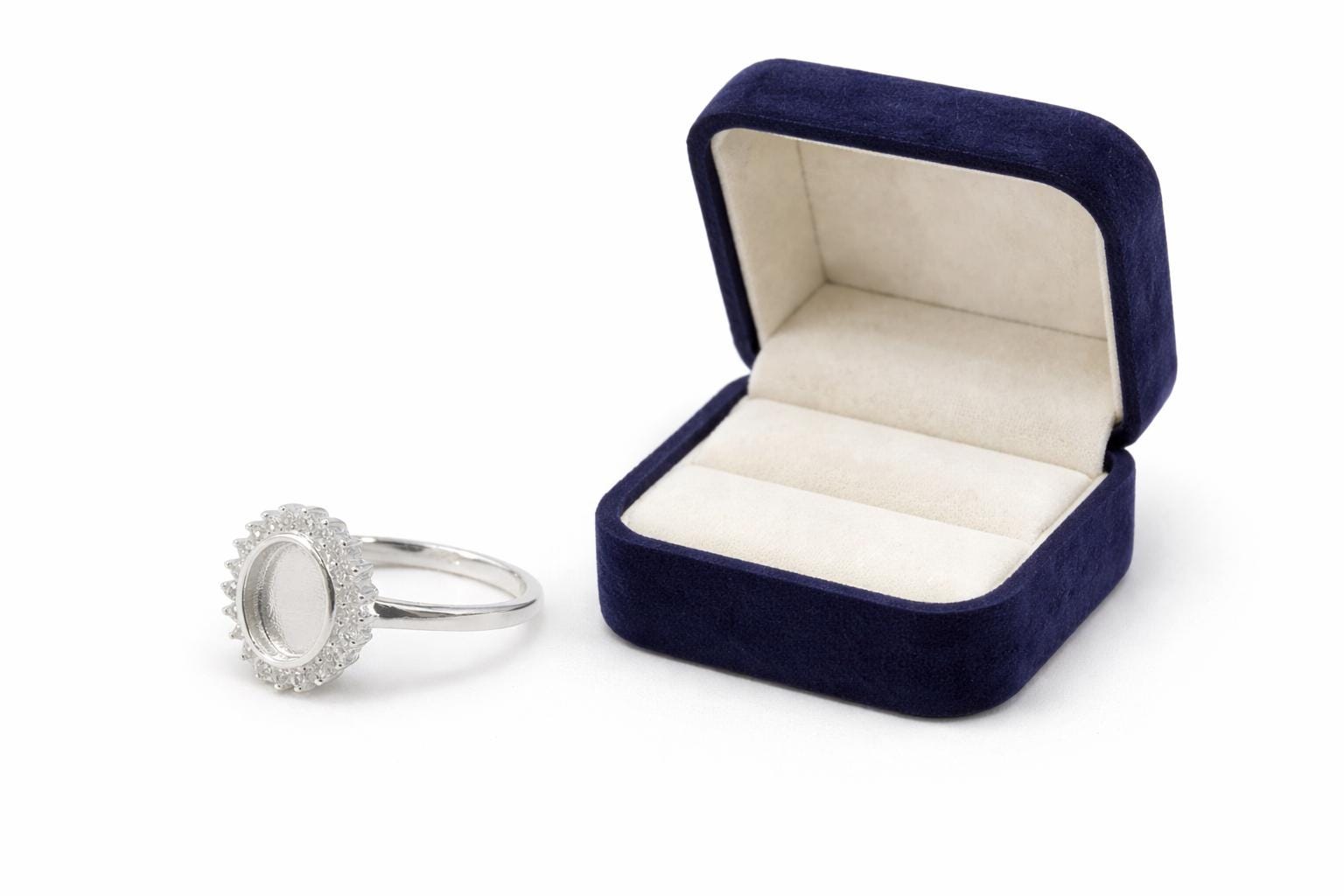 Oval Halo Memorial Ring Sterling Silver Keepsake for Ashes, Hair, Flowers (DIY Resin)