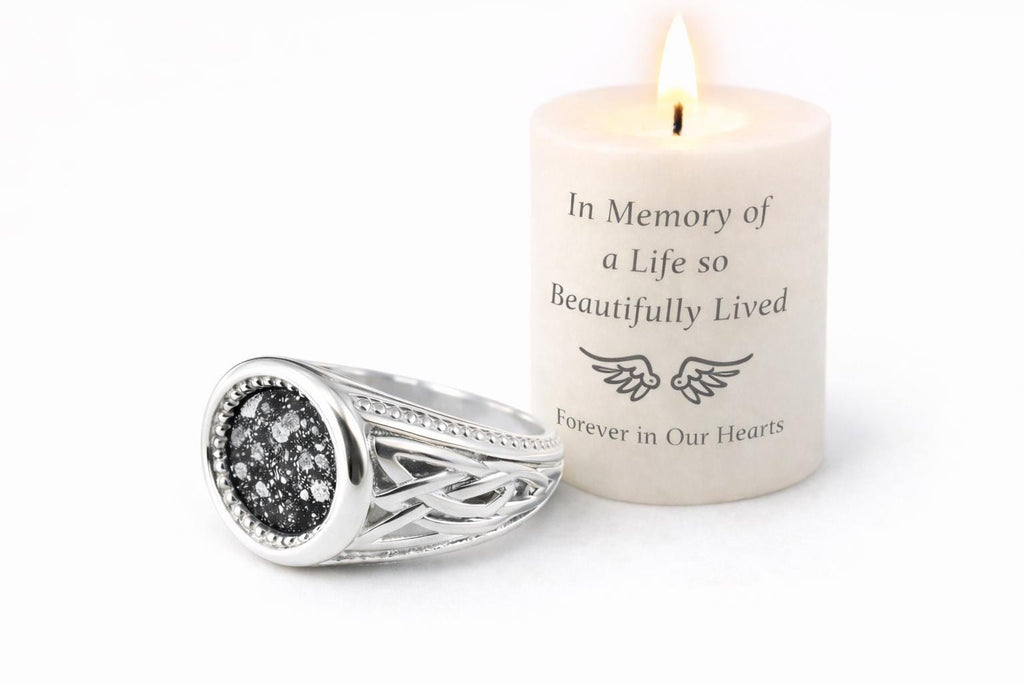 Sterling silver Celtic knot memorial ring for ashes with free inclusion kit