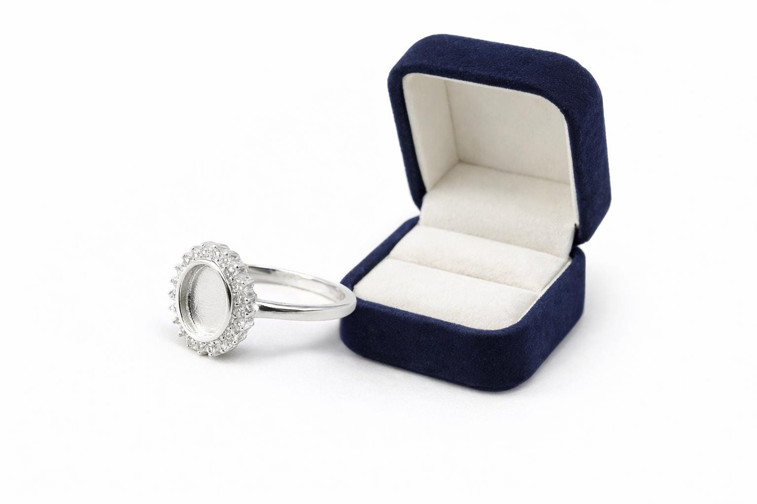 Oval Halo Memorial Ring, Keepsake Inclusion Jewelry (Free Kit)